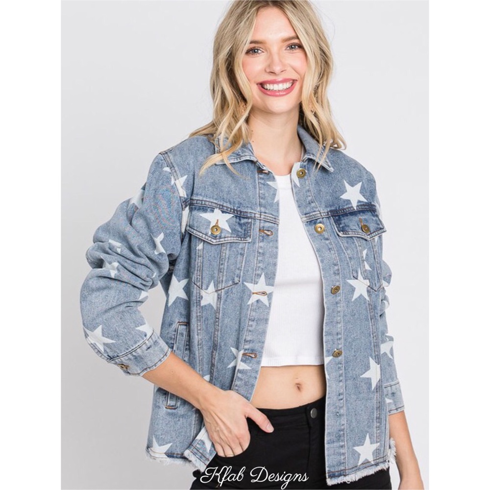 Star-Patterned Blue Jean Jacket - image 7